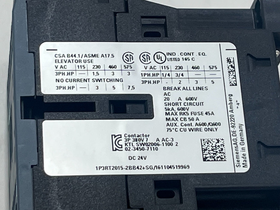 2 SIEMENS Sirius 3RT2015-2BB42 Contactor 7A 24VDC 3-Pole Size S00 DIN Rail Mount