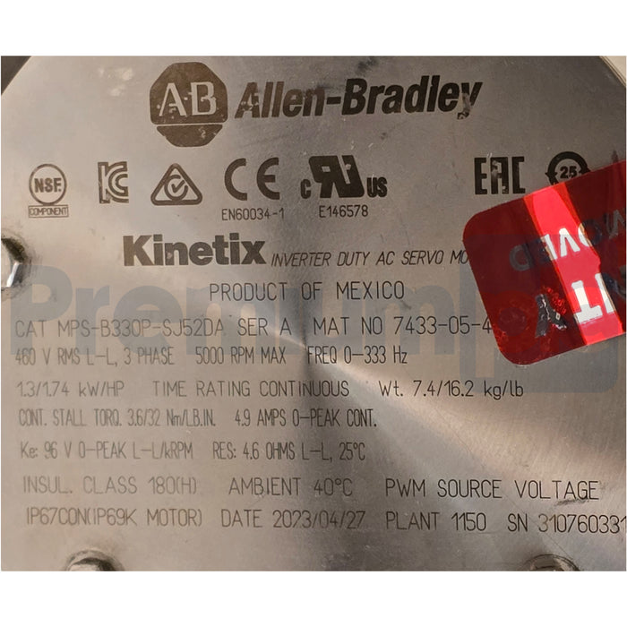 Allen Bradley MPS-B330P-SJ52DA /A Kinetix MPS S/S AC Servo Motor 460V 1.3kW REP