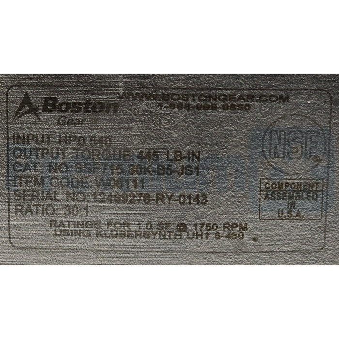 Boston Gear SSF715-30K-B5-JS1 | W06111 Washdown SS Speed Reducer S/R 30:1 NSNP