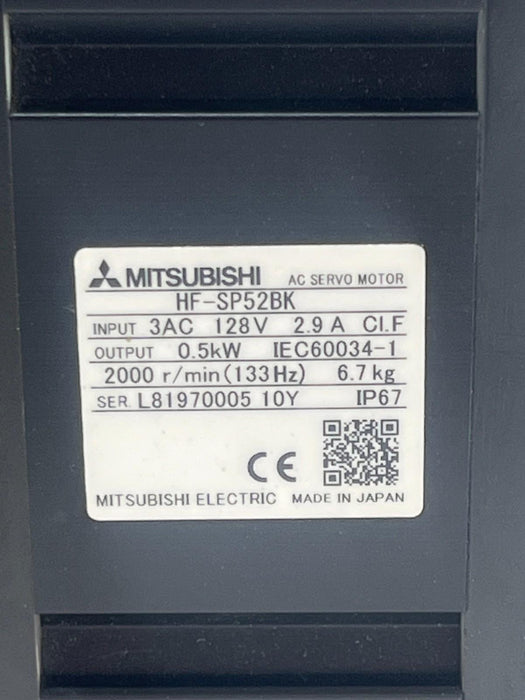 MITSUBISHI HF-SP52K AC Servo Motor 0.5kW 500W 2000 RPM w/ Brake MELSERVO J3 Ser.