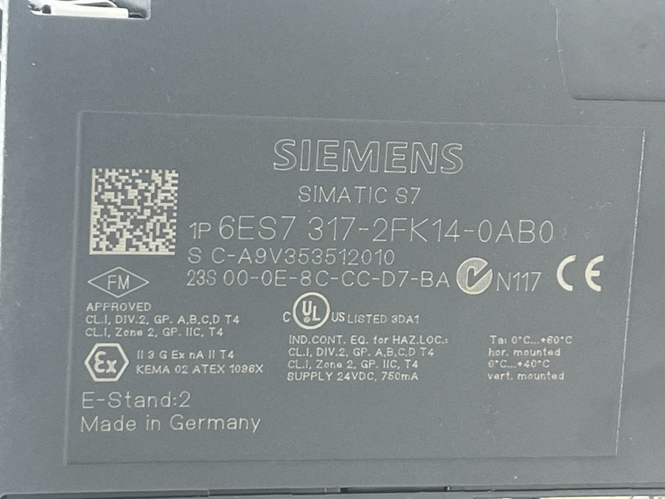 SIEMENS 6ES7 317-2FK14-0AB0 SIMATIC S7-300 CPU 317F-2 PN/DP Safety PLC Module