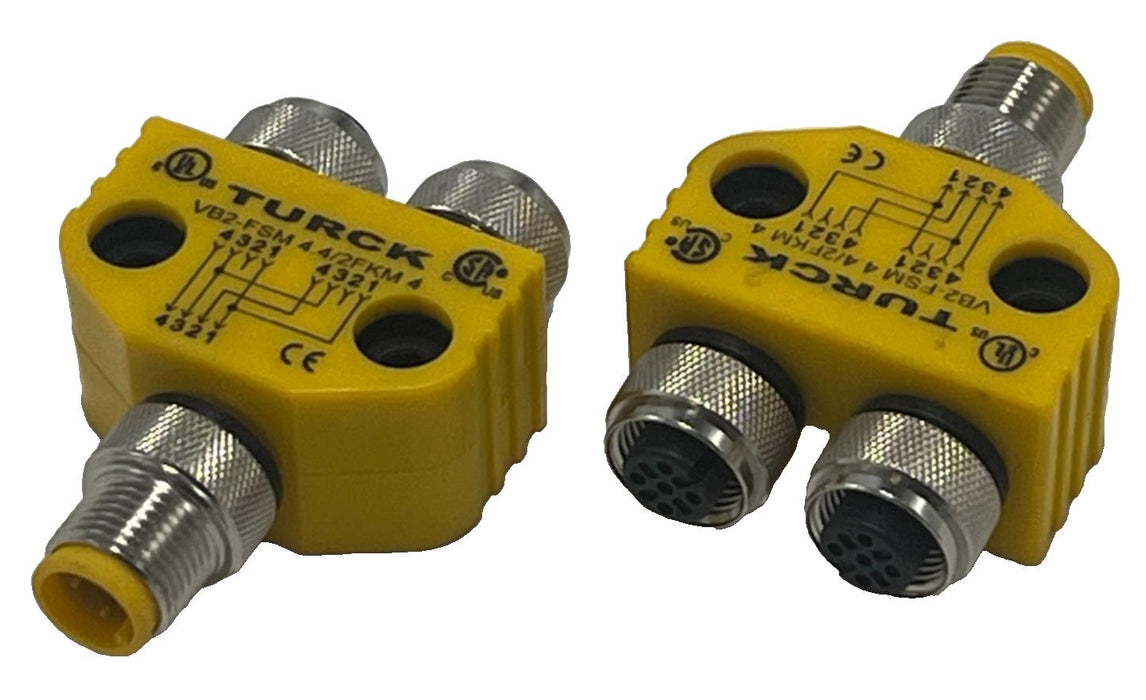 2 Turck VB2-FSM4.4/2FKM4 M12 Y-Splitter 4-Pin Male to (2x) 4-Pin Female IP68 New