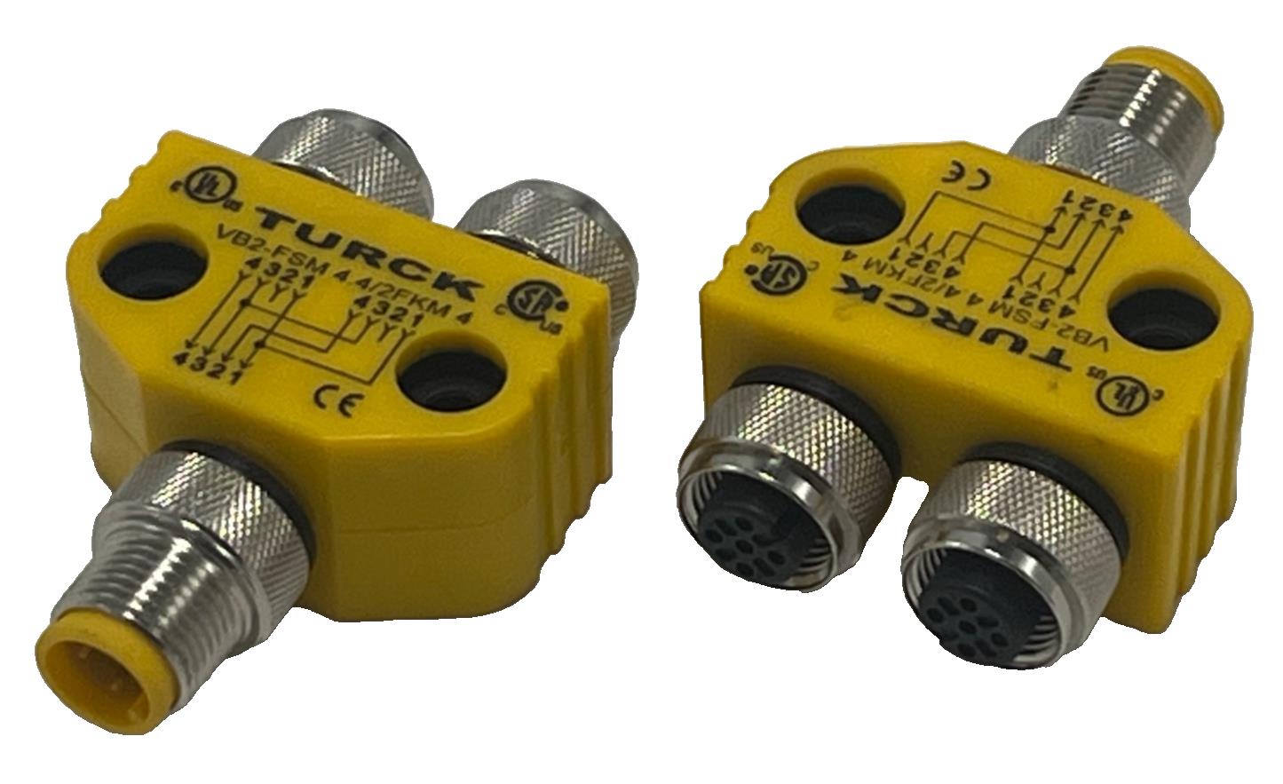 2 Turck VB2-FSM4.4/2FKM4 M12 Y-Splitter 4-Pin Male to (2x) 4-Pin Female IP68 New