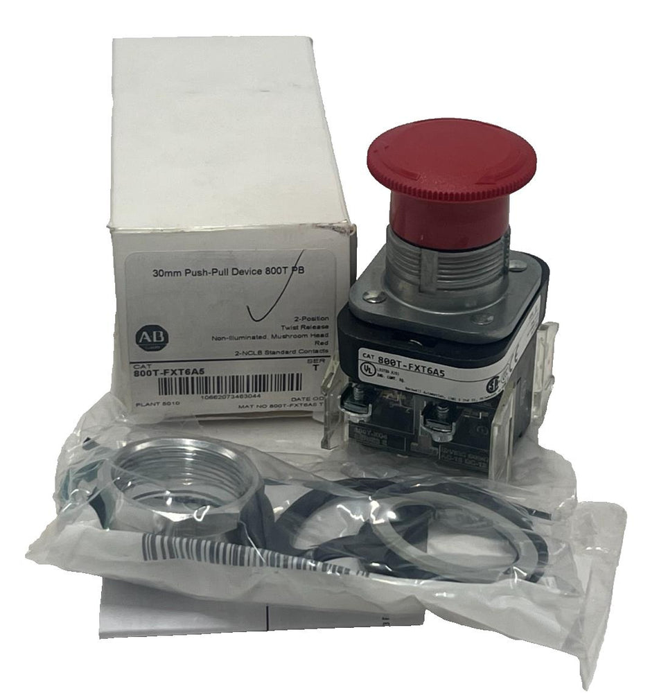 Allen-Bradley 800T-FXT6A5 30.5mm Push-Pull PB 2NC Ser T NEMA 4/13 Red Mushroom