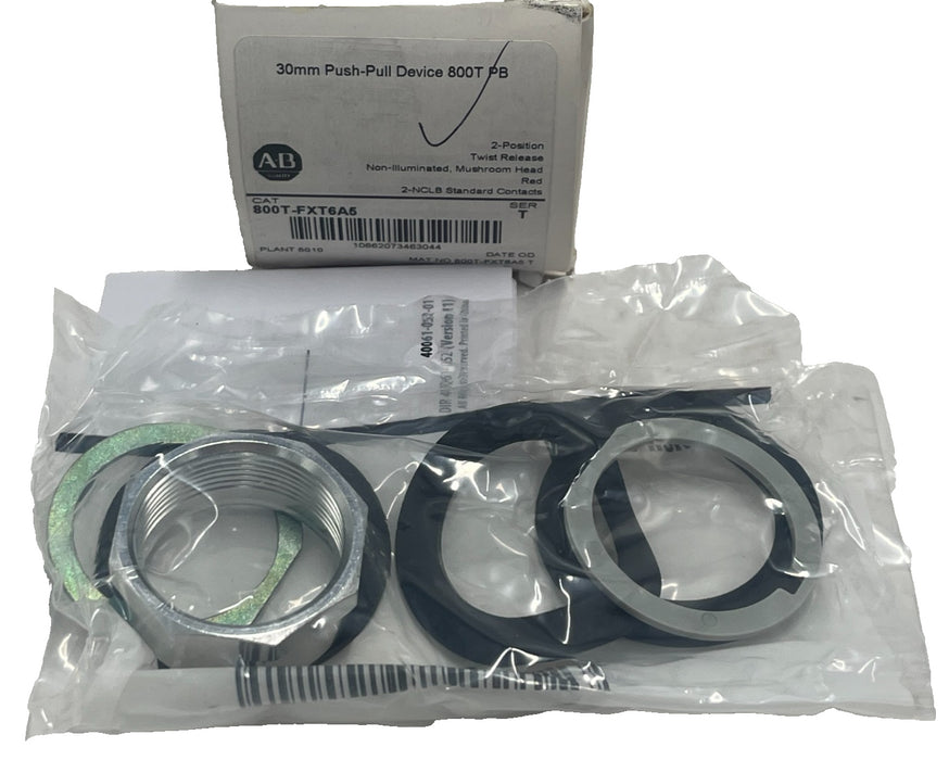 Allen-Bradley 800T-FXT6A5 30.5mm Push-Pull PB 2NC Ser T NEMA 4/13 Red Mushroom