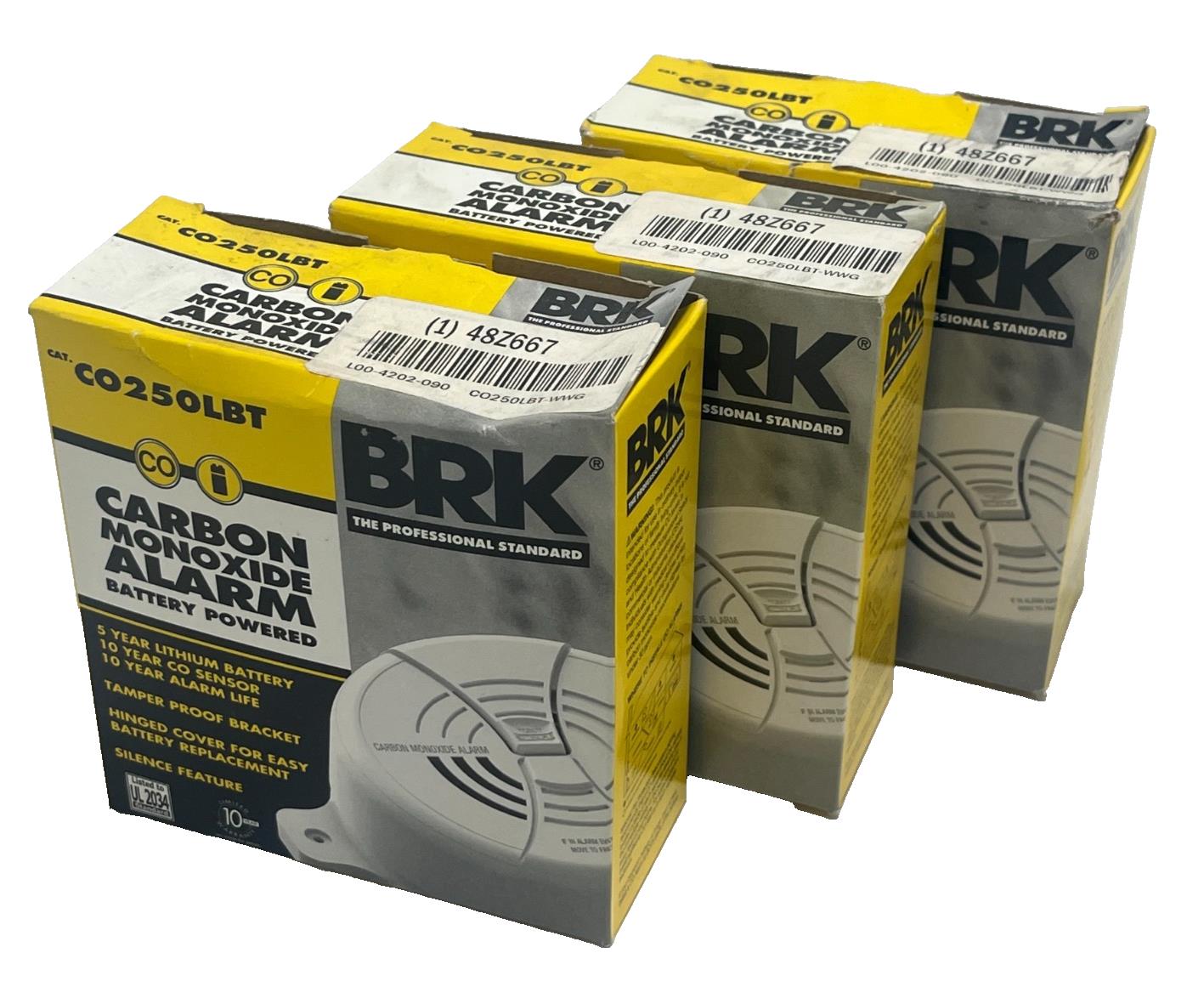 LOT of 3: BRK CO250LBT Carbon Monoxide Alarm 5yr Lithium Battery Tamper-Proof UL