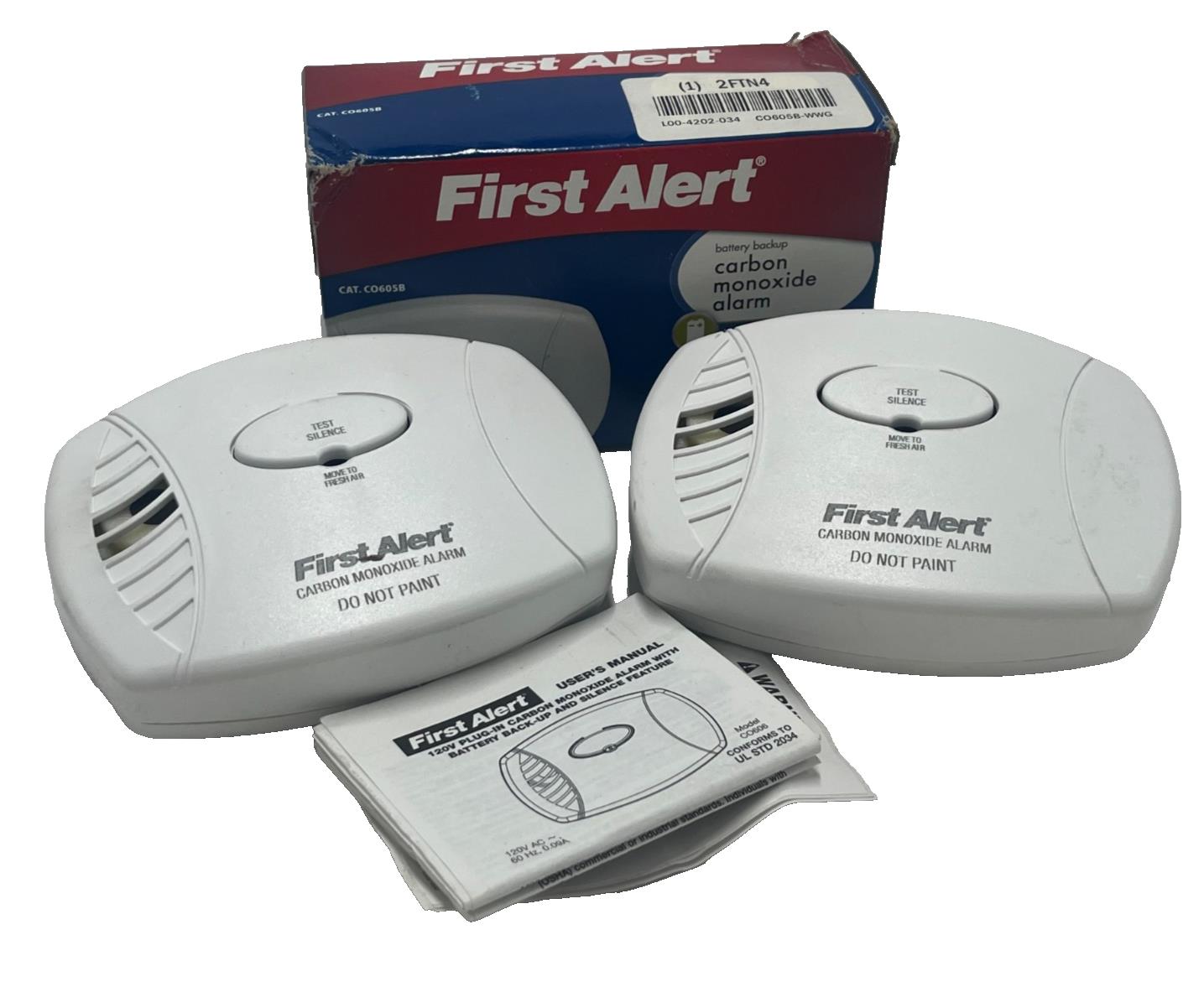 (2) First Alert CO605B Carbon Monoxide Alarm CO Detectors 9V Battery Powered
