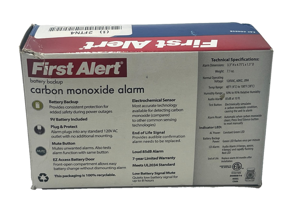 (2) First Alert CO605B Carbon Monoxide Alarm CO Detectors 9V Battery Powered