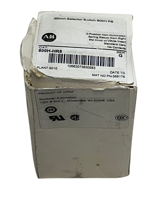 ALLEN BRADLEY 800H-HR5 /G BULLETIN 800H 30mm SELECTOR SWITCH 2-POS WHITE NSMP