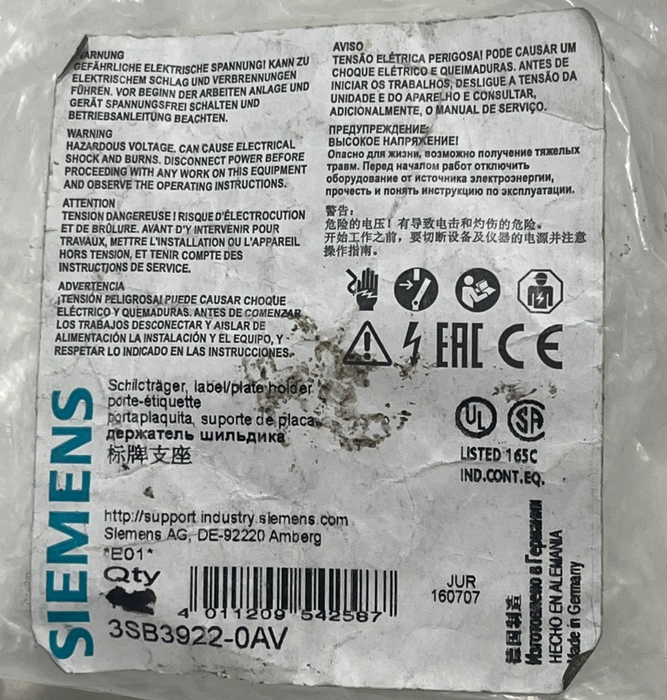 LOT OF 62 Siemens 3SB3922-0AV Label Holder Plastic for 3SB3 Pushbuttons NSNP