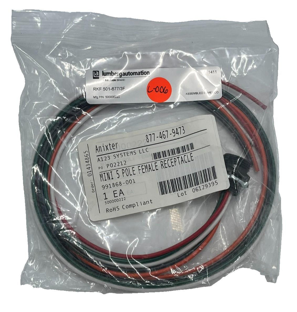 BELDEN RKF-501-677/3F Female 5-Pin Mini Power Receptacle 1/2-14 NPT 3ft Cable