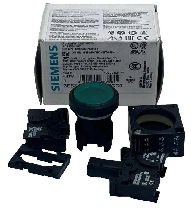 Siemens 3SB3 245-0AA41-0CC0 Green Flush Pushbutton Assembled 22mm 1 NO Contact