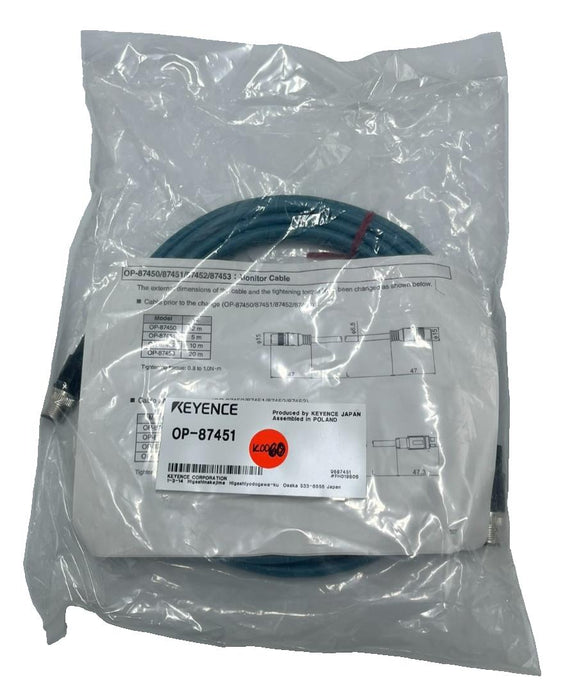 KEYENCE OP-87451 Monitor/Display Cable 2M M12 8-Pin to Pigtail - Keyence IV3/IX