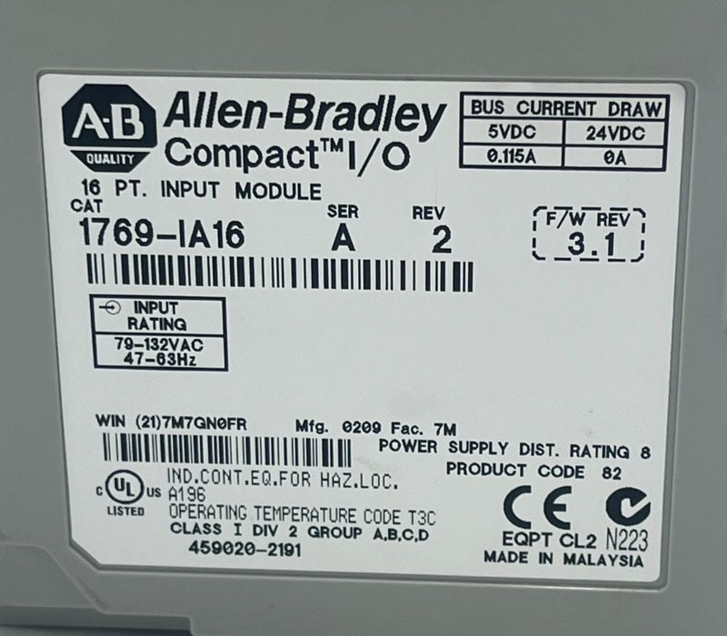 ALLEN BRADLEY 1769-IA16 SER A 16 Pt 120VAC Digital Input Module AB CompactLogix