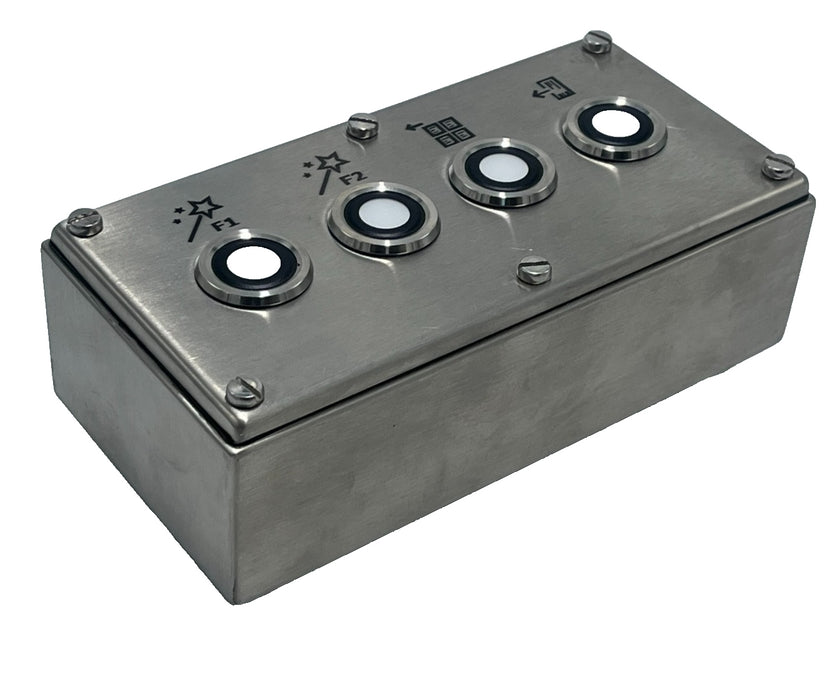 NEW STAINLESS STEEL 4 PUSH-BUTTON CONTROL ENCLOSURE BOX 7-1/8" X 3-1/2" X 2-1/4"