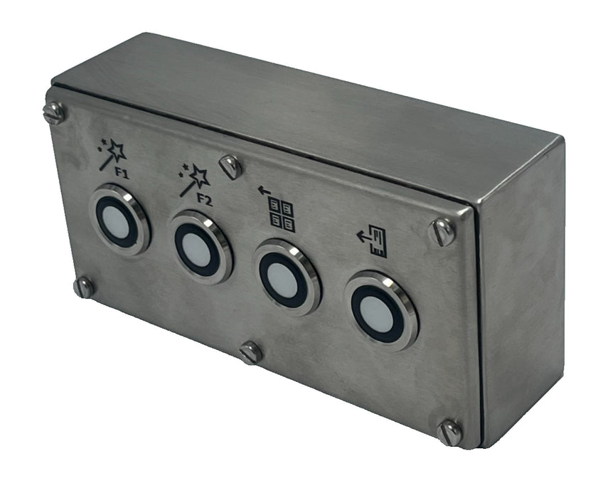 NEW STAINLESS STEEL 4 PUSH-BUTTON CONTROL ENCLOSURE BOX 7-1/8" X 3-1/2" X 2-1/4"