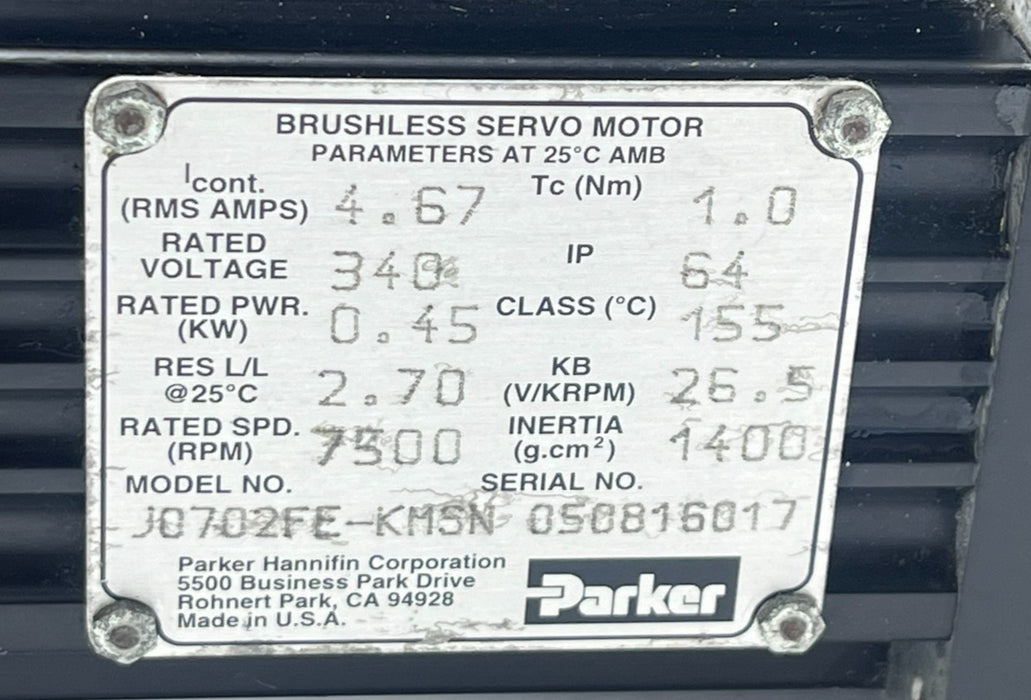PARKER J0702FE-KMSN Servo Motor w/ PS90-010-SH Gearhead 10:1 Ratio 115V AC