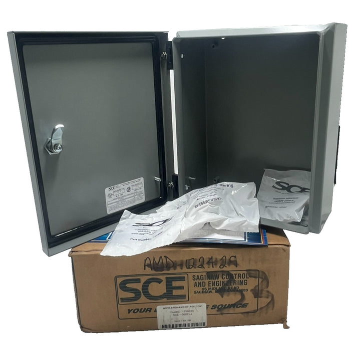 SAGINAW CONTROL SCE-1008ELJ Enclosure 10x8x4 NEMA 3R 4 12 13 Steel J-Box Gray