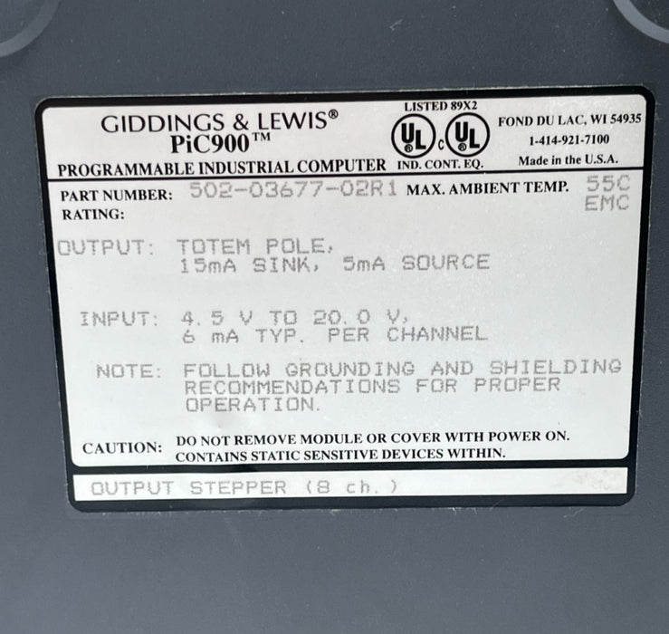 Giddings & Lewis 502-03677-02R1 PiC900 Output Stepper Module 8CH 5020367702R1