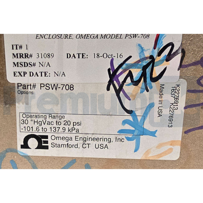 Omega PSW-708 Pressure Switch  Dual Set Point 15A SPDT 30inHg VAC to 20psi NSMP