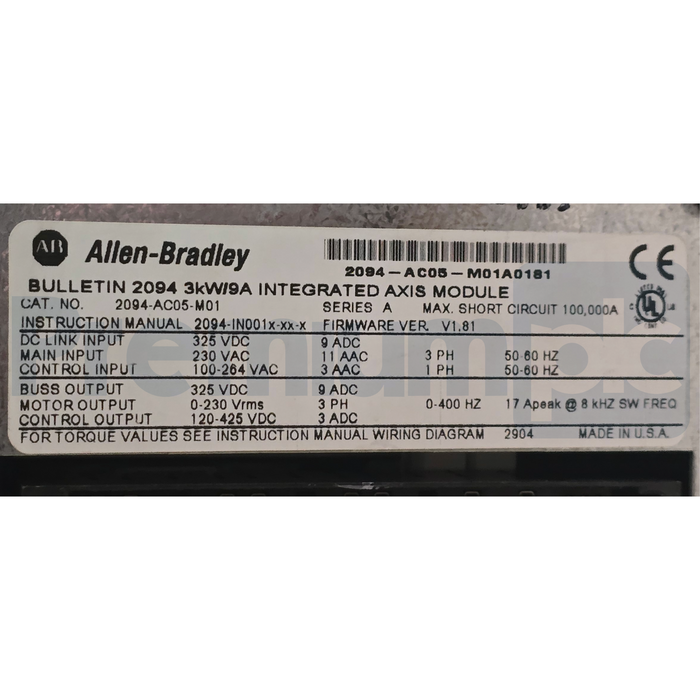 Allen Bradley 2094-AC05-M01 /A Kinetix 6000 Integrated Axis Module 3kW 230V USPI