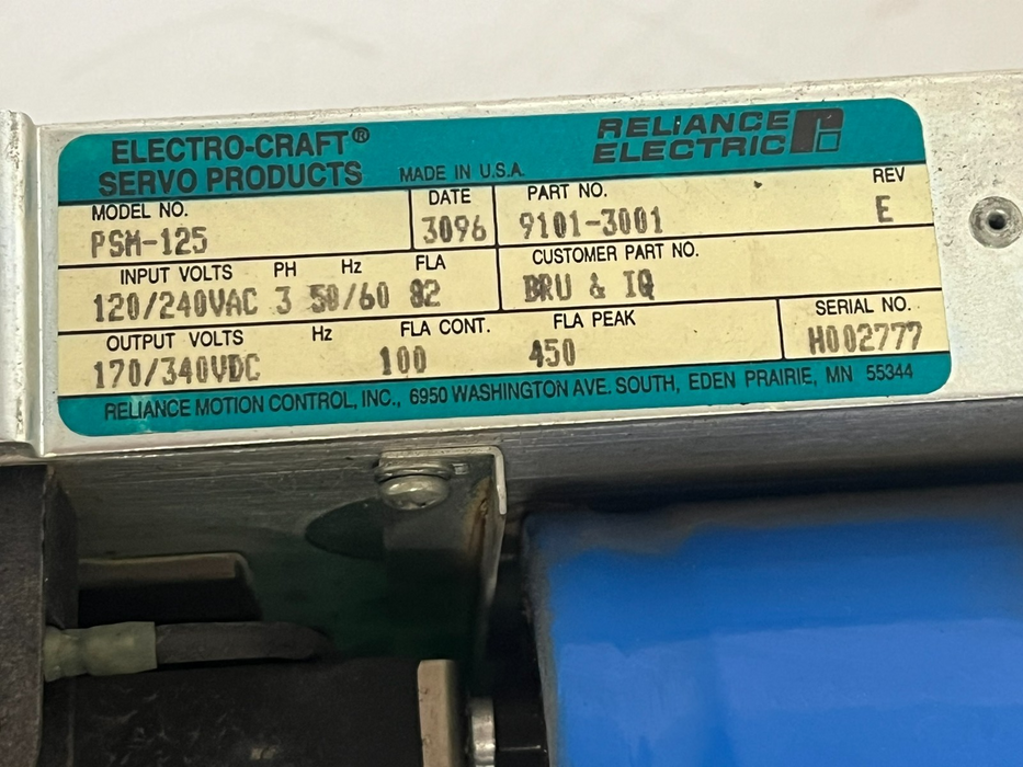 ELECTRO-CRAFT 9101-0000 PSM-125 Power Supply Module *LIGHT DAMAGE*
