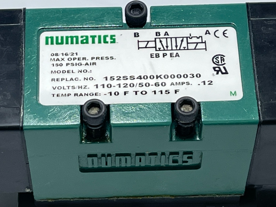 NUMATICS 152SS431K000030 Solenoid Valve 24VDC 4-Way 3-Pos Spring Return 1/4" NPT
