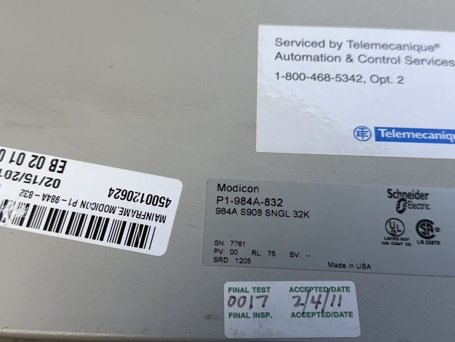 MODICON P5-984B-832 Programmable Controller 984 Series 5-Slot PLC Rack P5984B832