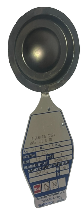 BS&B 1.5" Rupture Disk Type B Hastelloy C276 Burst 4245 PSIG @ 140 F 1.5 Inch