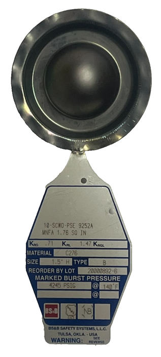 BS&B 1.5" Rupture Disk Type B Hastelloy C276 Burst 4245 PSIG @ 140 F 1.5 Inch