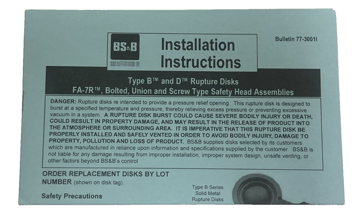 BS&B 1.5" Rupture Disk Type B Hastelloy C276 Burst 4245 PSIG @ 140 F 1.5 Inch