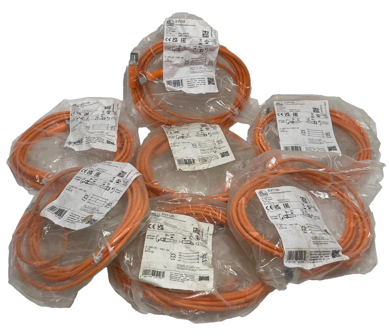 LOT OF 5 IFM EVT105 Connection Cable M12 Straight 3m PVC Orange
