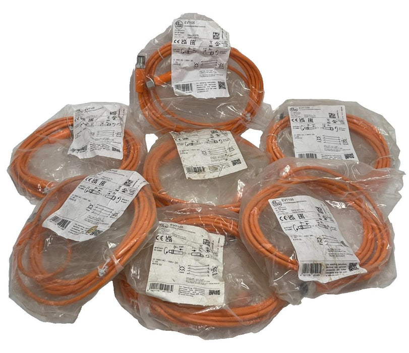 LOT OF 5 IFM EVT105 Connection Cable M12 Straight 3m PVC Orange