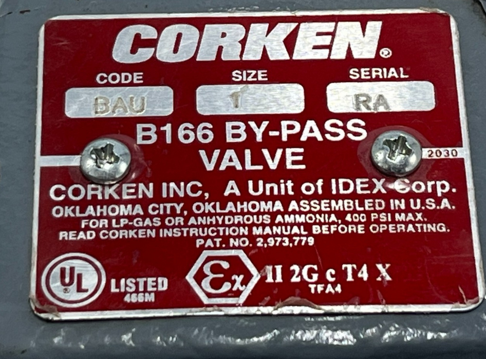 CORKEN B166 By-Pass Valve 1" NPT Ports Iron/Steel Industrial Relief Valve