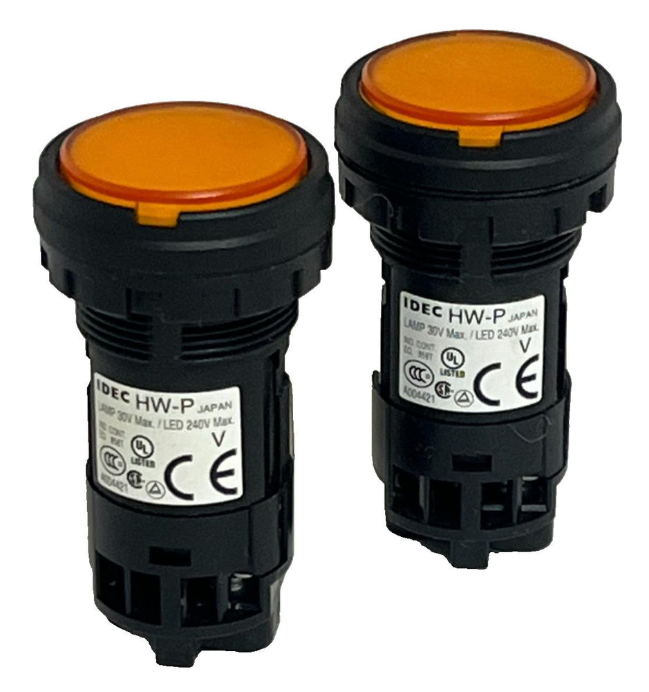 LOT OF 2 IDEC HW1P-1FQD-A-24V Amber Indicator Light 22mm HW Pilot Light 24V