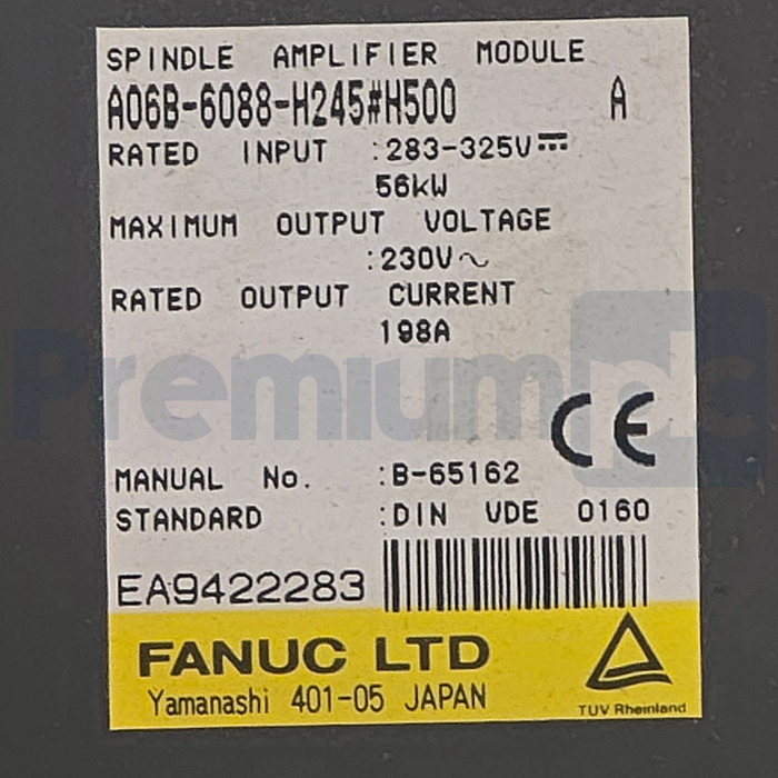 FANUC A06B-6088-H245#H500 Alpha Spindle Amplifier Module SPM-45 56kW 198A USPI