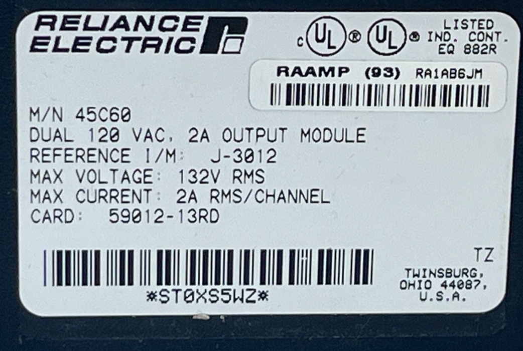 Reliance Electric AutoMate 45C60 Dual Output Module | 120VAC 2A | Rev 45C60