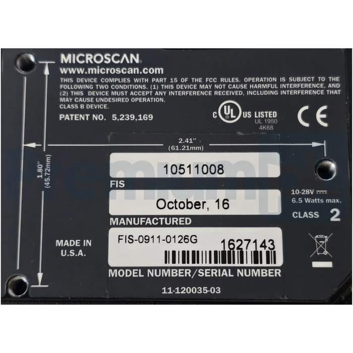 Omron Microscan FIS-0911-0126G | MS-9 | MS-911 Barcode Scanner SL/SD 2K SPS NSMP