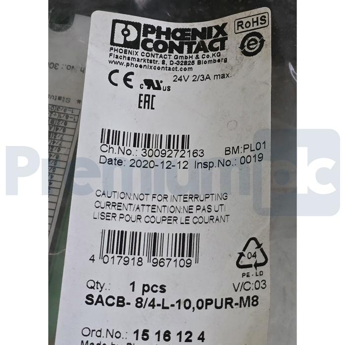 Phoenix Contact 1516124 | SACB-8/4-L-10,0PUR-M8 Sensor Actuator Box 8-Slot 10m