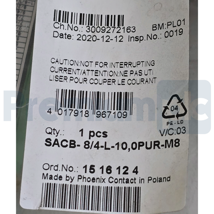 Phoenix Contact 1516124 | SACB-8/4-L-10,0PUR-M8 Sensor Actuator Box 8-Slot 10m