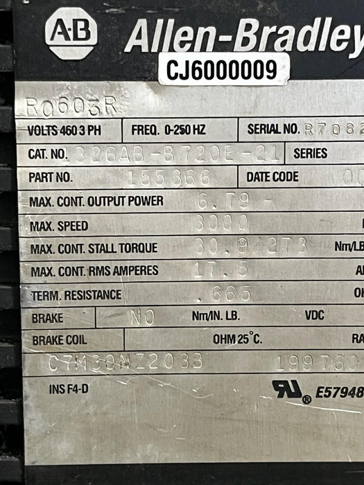 Allen Bradley 1326AB-B720E-21 Servo Motor | 6.8kW | 460V | 3500 RPM | 30.9 Nm