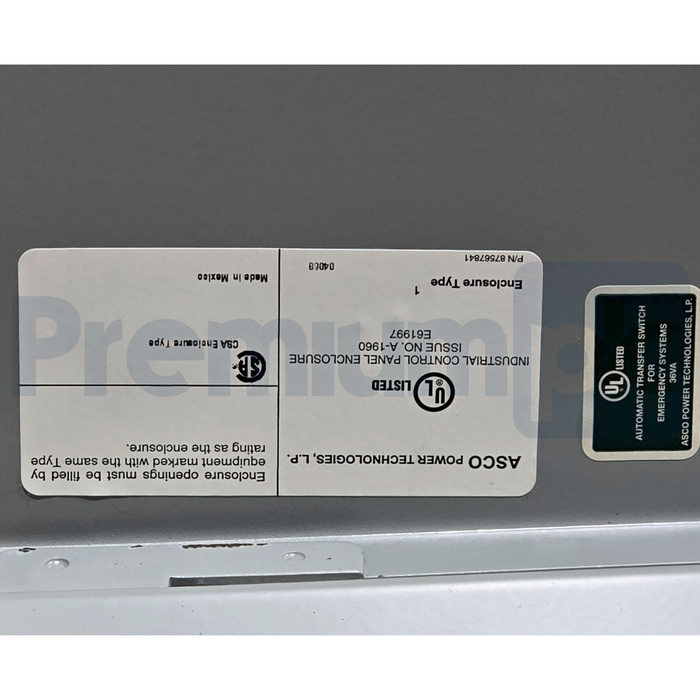 ASCO Series 300 Automatic Transfer Switch (ATS) 400A 480V E00300030400N10C NEW