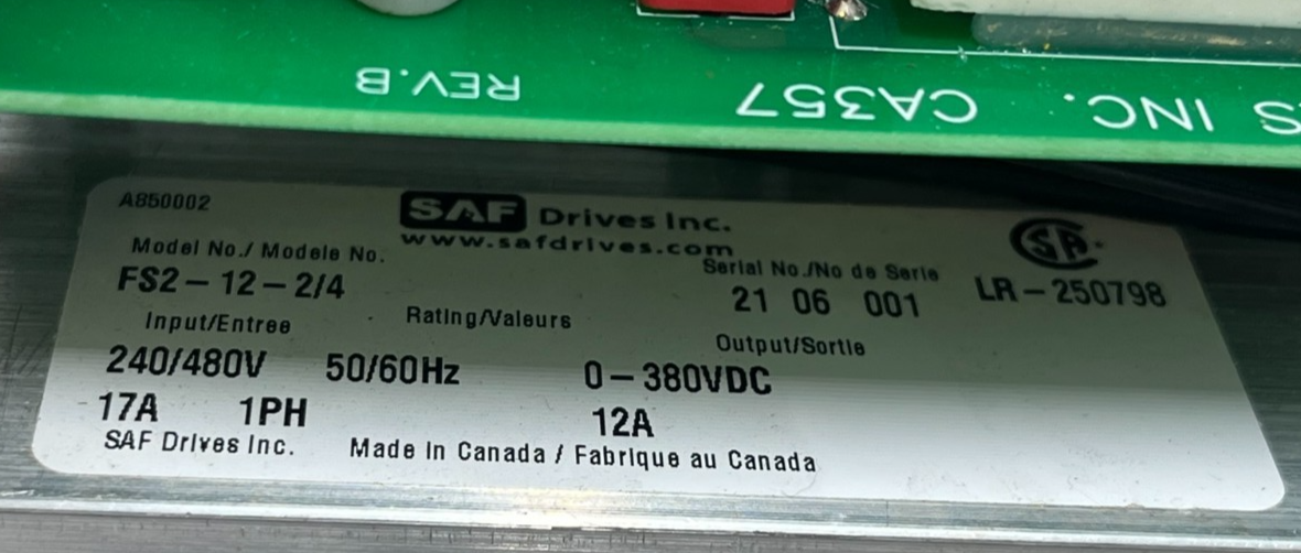 SAF DRIVES FS2-12-2/4 Motor Drive | 240/480VAC 1-Phase | 12A Output 0-340VDC