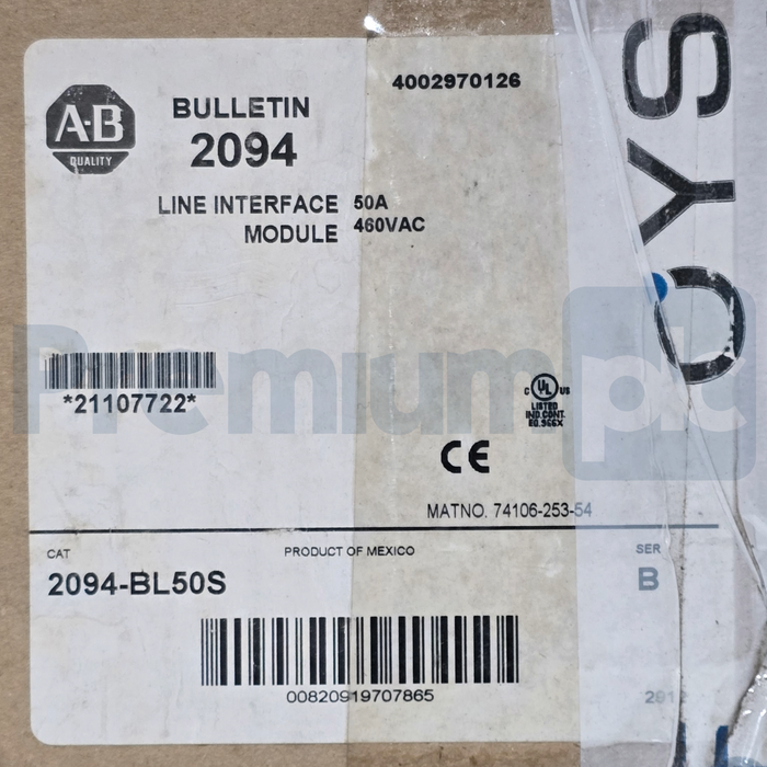 Allen-Bradley 2094-BL50S /B Kinetix 6000 Line Interface Module 50A 460V 3PH NSMP