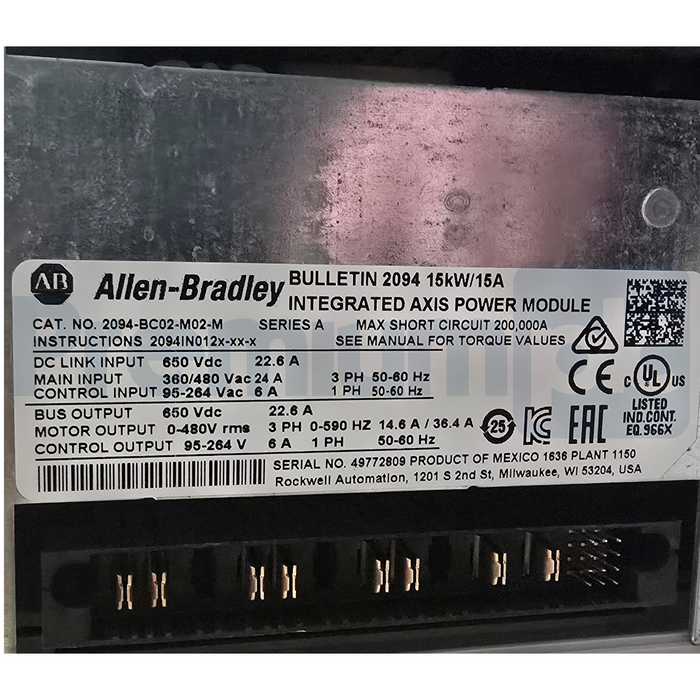 Allen-Bradley 2094-BC02-M02-M /A Kinetix 6200/6500 Axis Power Module 15kW NSMP