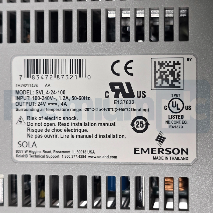 Emerson SolaHD SVL 4-24-100 Power Supply In: 100-240V Out: 24VDC 100W SVL424100