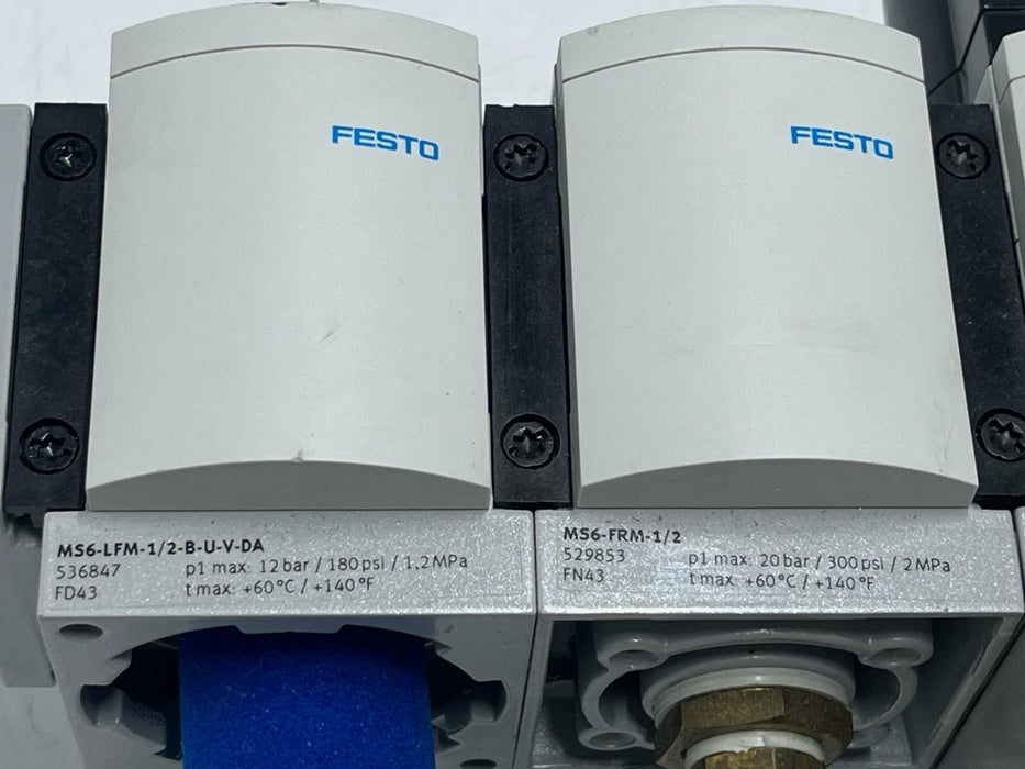 Festo MS6 Pneumatic Assembly: MS6-SV-1/2 Safety Valve + MS6-LFM Filter + MS6-FRM