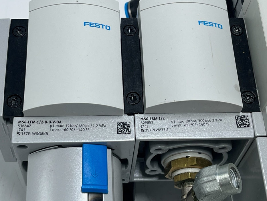 Festo MS6 Pneumatic Assembly: MS6-SV Safety Valve + MS6-LFM Fine Filter + MS6-FR