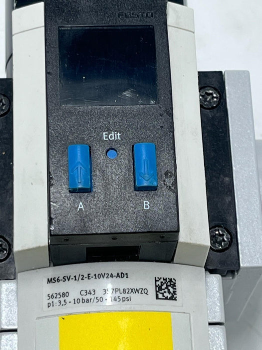 Festo MS6 Pneumatic Assembly: MS6-SV Safety Valve + MS6-LFM Fine Filter + MS6-FR