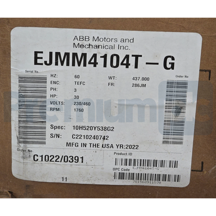 Baldor Evapco EJMM4104T-G Evapcold Compressor Motor TEFC 230/460V 30HP 10-397P